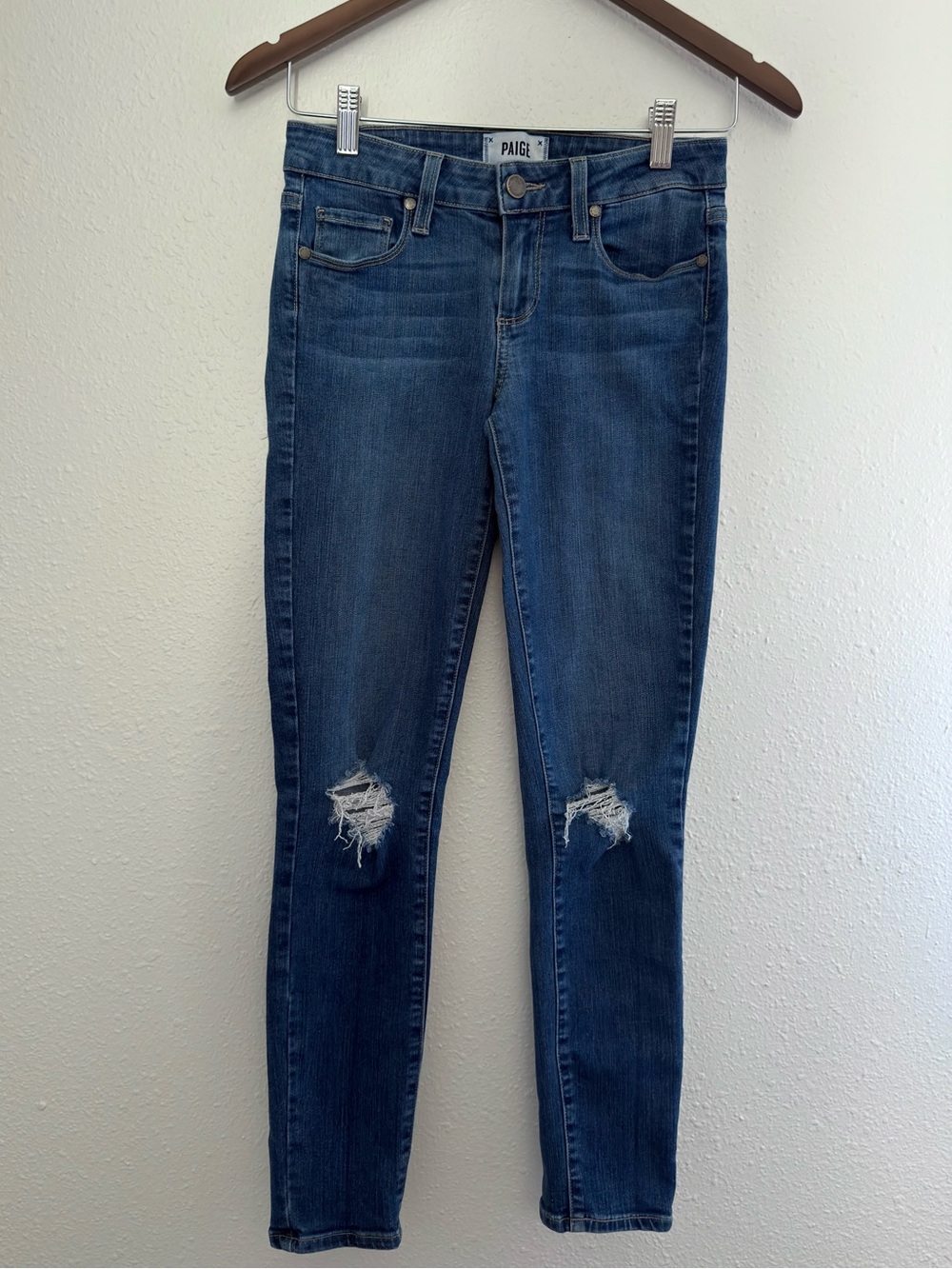 PAIGE Kylie Crop Jeans Size 26 Blue Distressed Knee Skinny Crop Denim